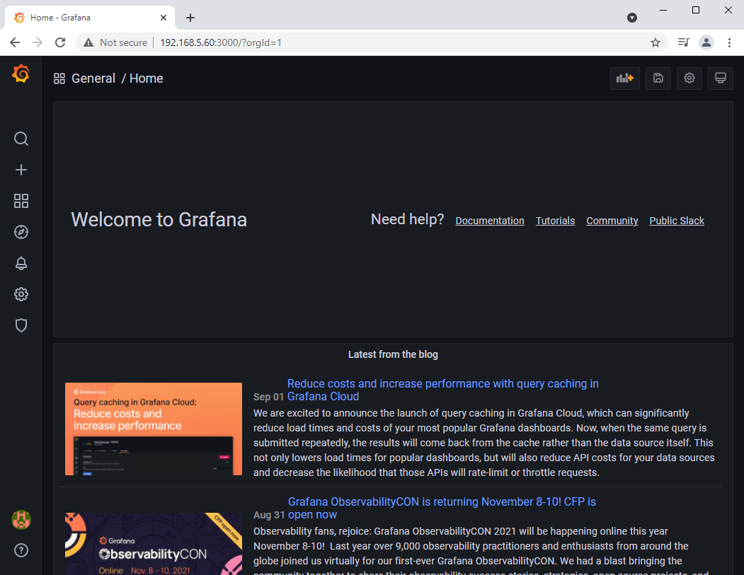 Grafana - Welcome page